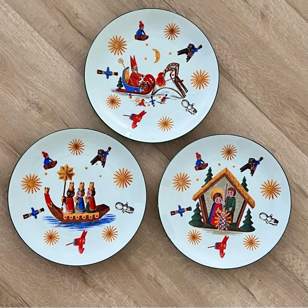 3 Bareuther Waldsassen Vintage Christmas Plates St Nicholas Nativity Three Kings